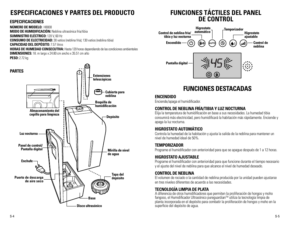 Especificaciones y partes del producto | Guardian Technologies H8000B User Manual | Page 17 / 22