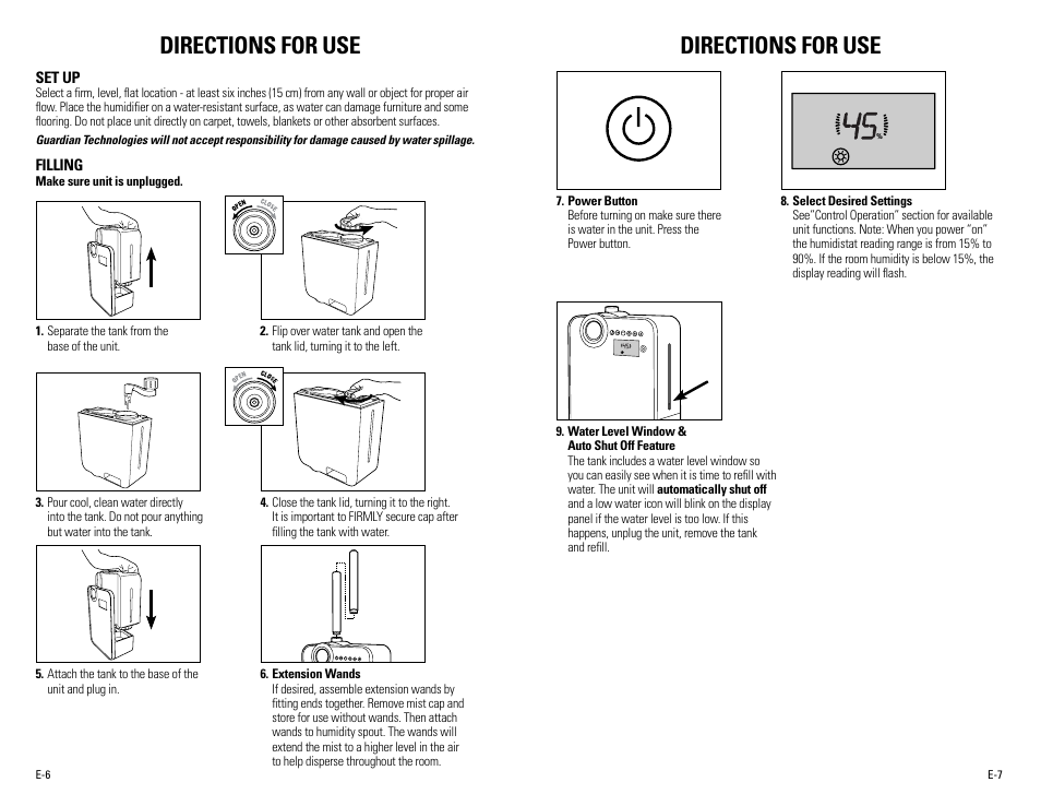 Directions for use | Guardian Technologies H8000B User Manual | Page 4 / 22