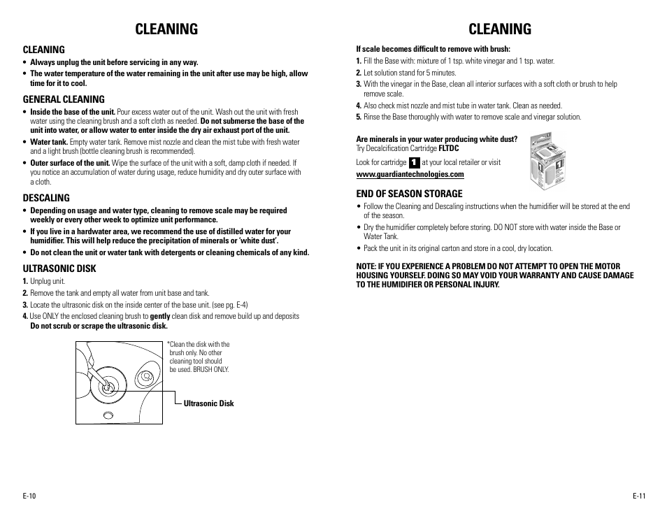 Cleaning | Guardian Technologies H8000B User Manual | Page 6 / 22