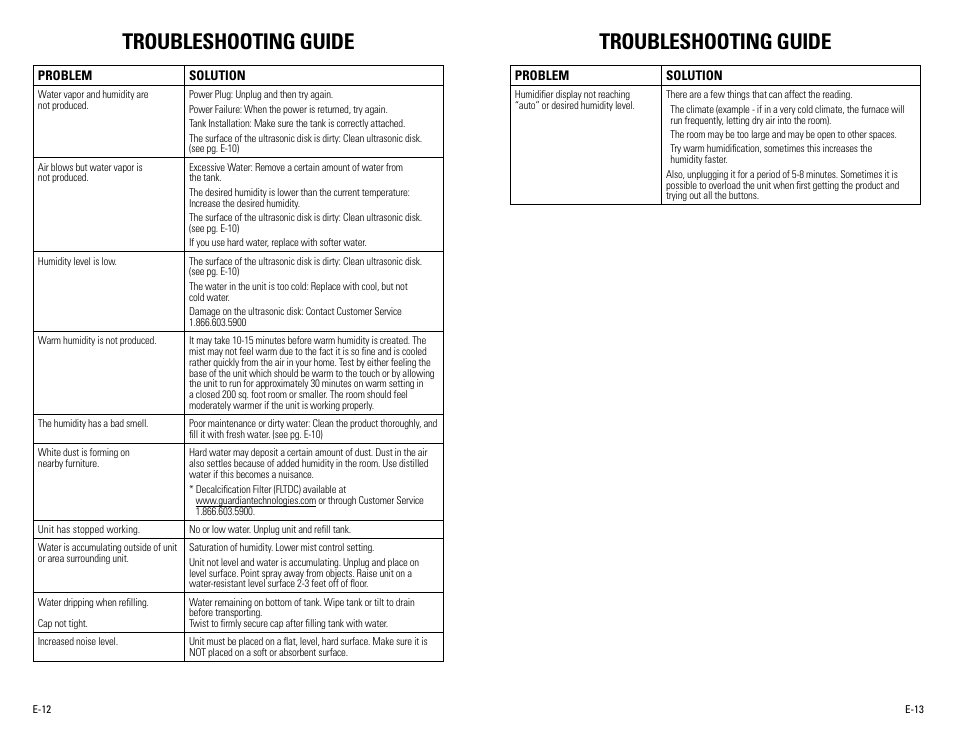 Troubleshooting guide | Guardian Technologies H8000B User Manual | Page 7 / 22
