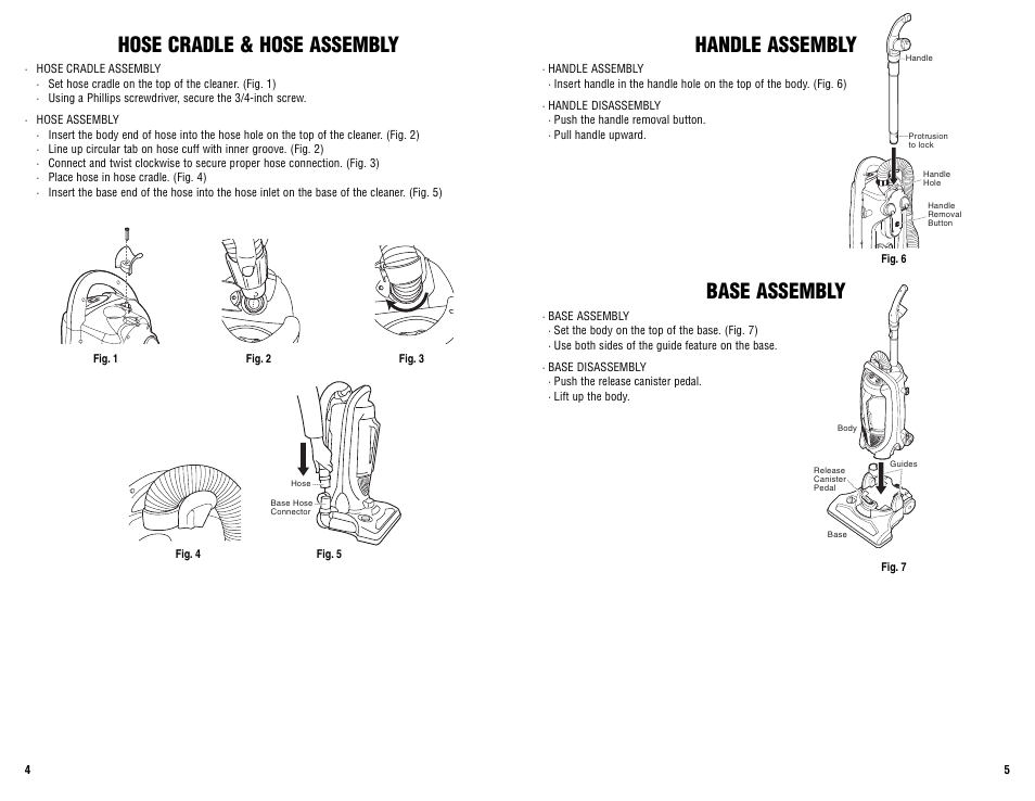 Hose cradle & hose assembly, Handle assembly base assembly | Guardian Technologies GGU300 User Manual | Page 3 / 6