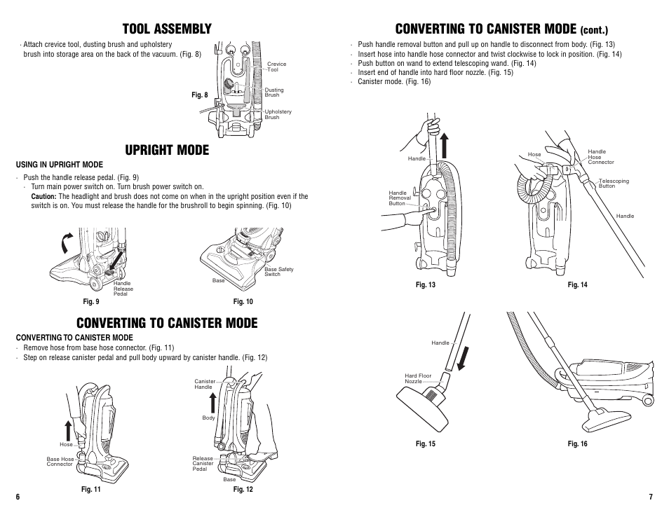 Converting to canister mode, Tool assembly, Upright mode | Cont.) | Guardian Technologies GGU300 User Manual | Page 4 / 6