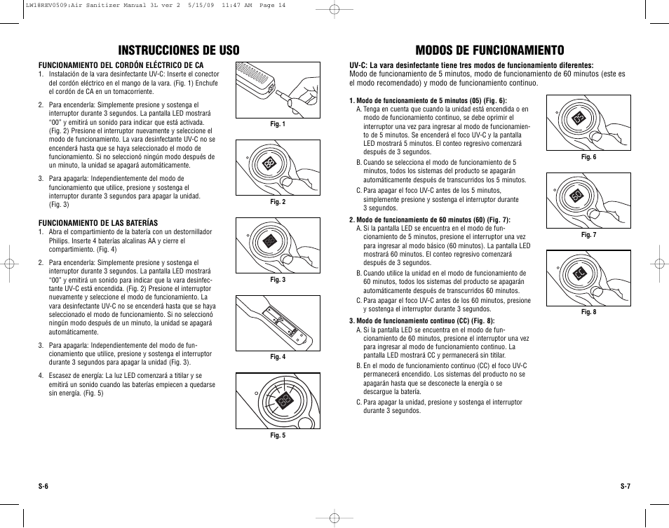 Modos de funcionamiento, Instrucciones de uso | Guardian Technologies LW18 User Manual | Page 14 / 16