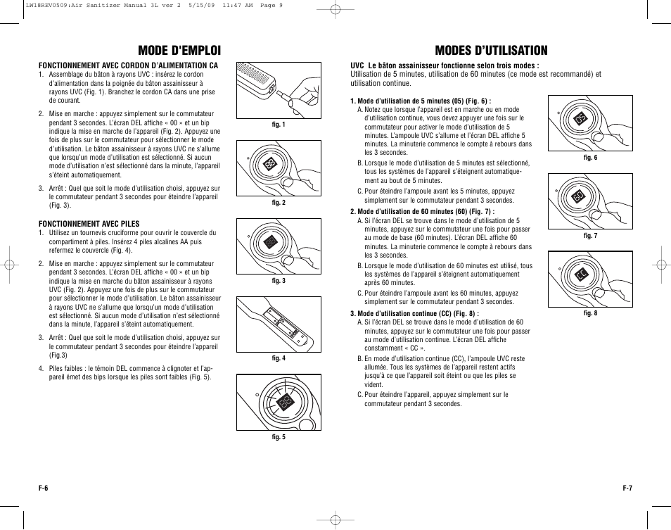 Modes d’utilisation, Mode d'emploi | Guardian Technologies LW18 User Manual | Page 9 / 16