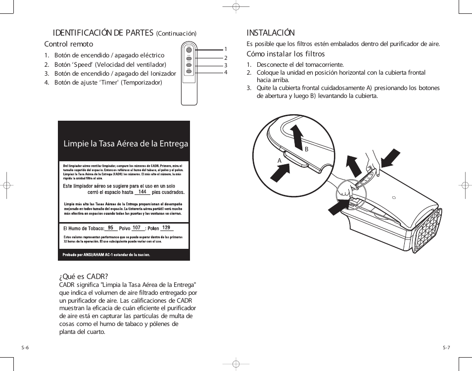Identificación de partes, Instalación, Limpie la tasa aérea de la entrega | Guardian Technologies AC6000 User Manual | Page 20 / 24