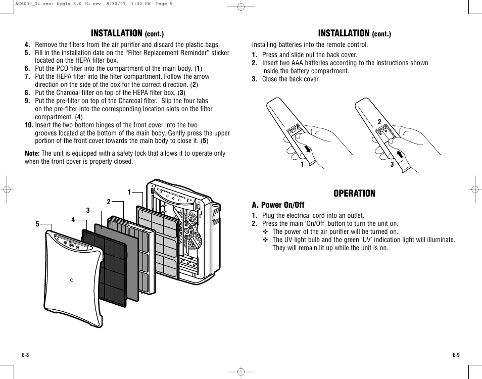 Installation, Operation | Guardian Technologies AC6000 User Manual | Page 5 / 24