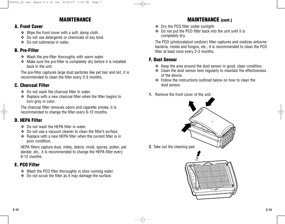 Maintenance | Guardian Technologies AC6000 User Manual | Page 7 / 24