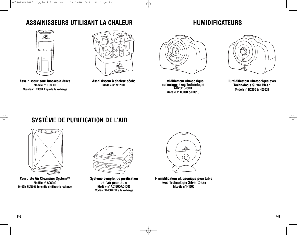 Assainisseurs utilisant la chaleur, Système de purification de l’air, Humidificateurs | Guardian Technologies AC3900 User Manual | Page 10 / 16