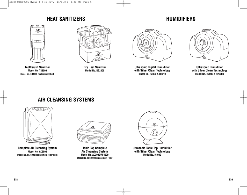 Heat sanitizers, Air cleansing systems, Humidifiers | Guardian Technologies AC3900 User Manual | Page 5 / 16