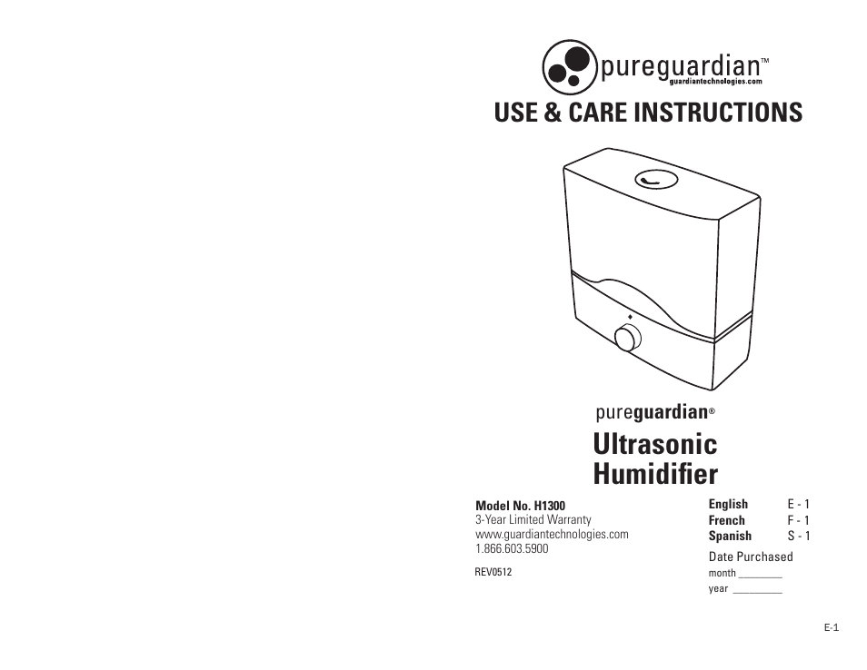 Guardian Technologies H1300 User Manual | 12 pages