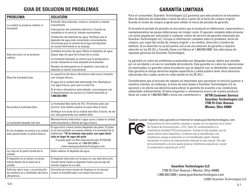 Guia de solucion de problemas | Guardian Technologies H1300 User Manual | Page 12 / 12