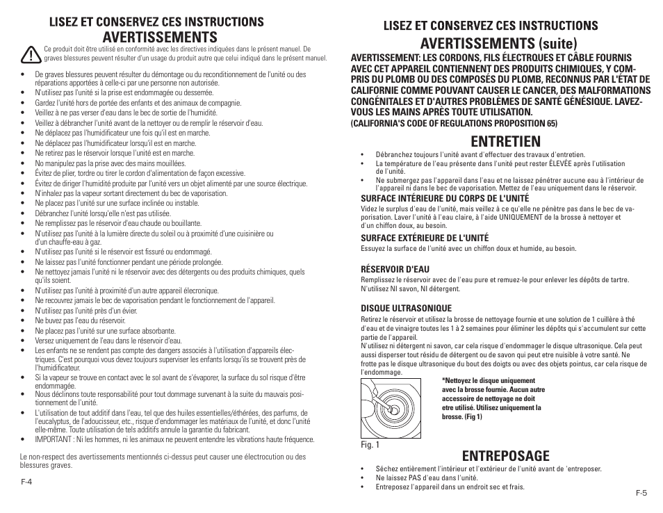 Avertissements, Avertissements (suite), Entretien | Entreposage | Guardian Technologies H1300 User Manual | Page 7 / 12