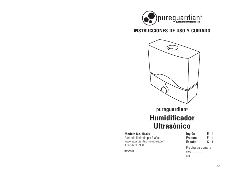 Humidificador ultrasónico, Pure guardian | Guardian Technologies H1300 User Manual | Page 9 / 12