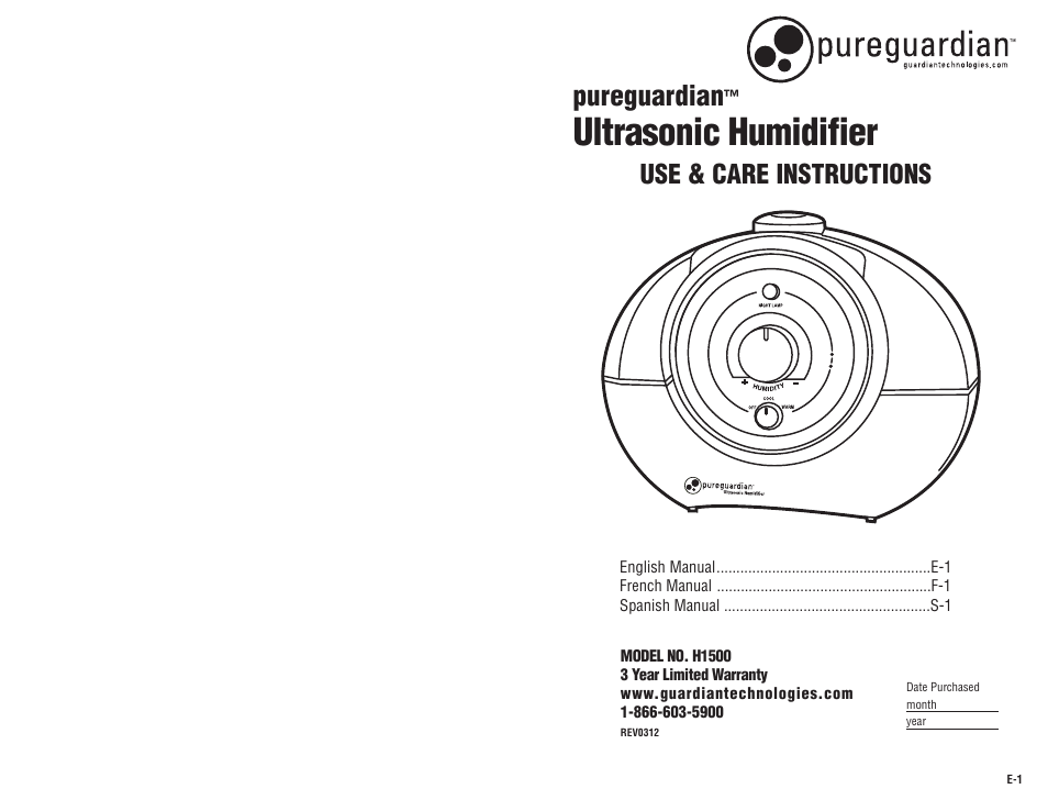 Guardian Technologies H1500 User Manual | 15 pages