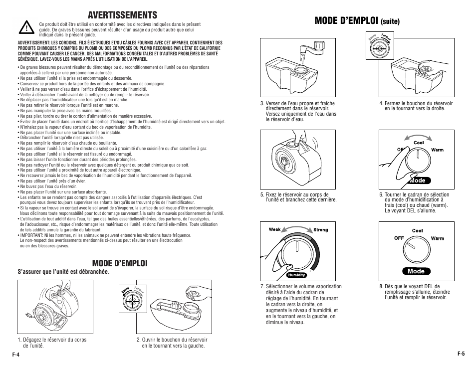Avertissements, Mmode d’emploi, Mode d’emploi | Suite) | Guardian Technologies H1500 User Manual | Page 8 / 15