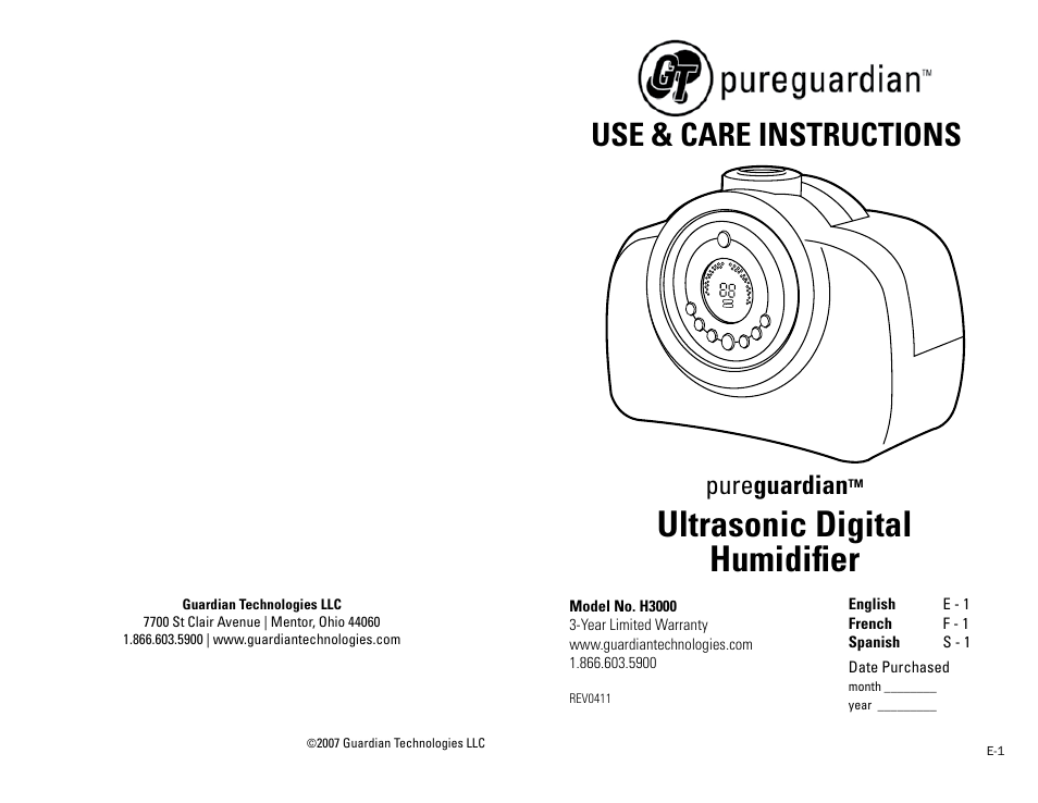 Guardian Technologies H3000 User Manual | 6 pages