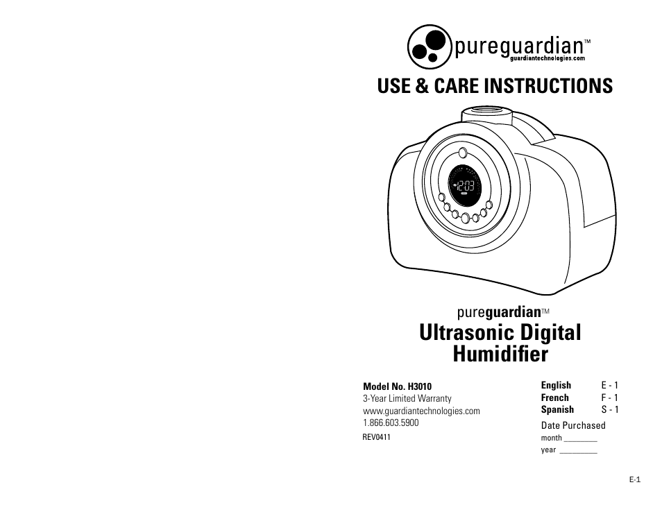 Guardian Technologies H3010 User Manual | 6 pages