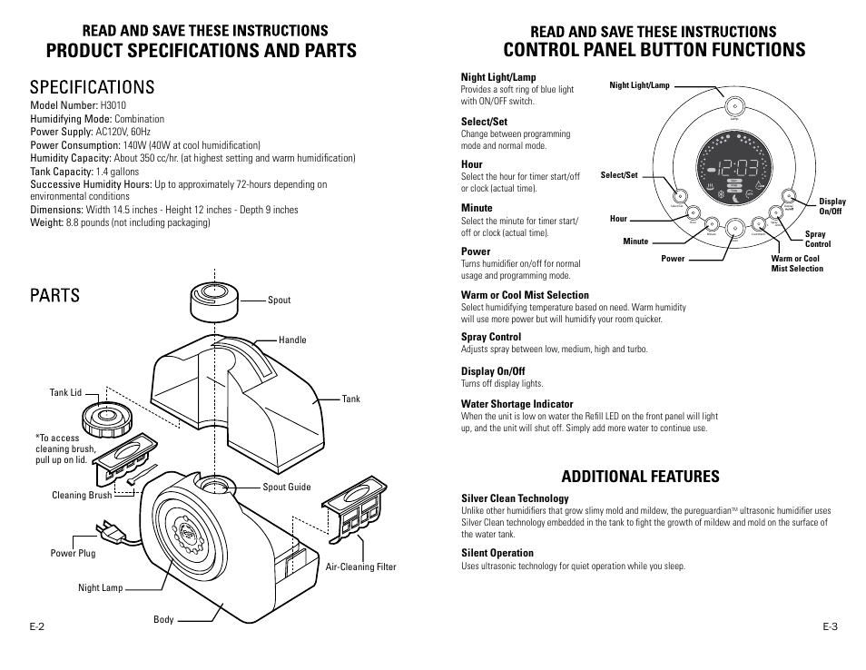 Additional features | Guardian Technologies H3010 User Manual | Page 2 / 6