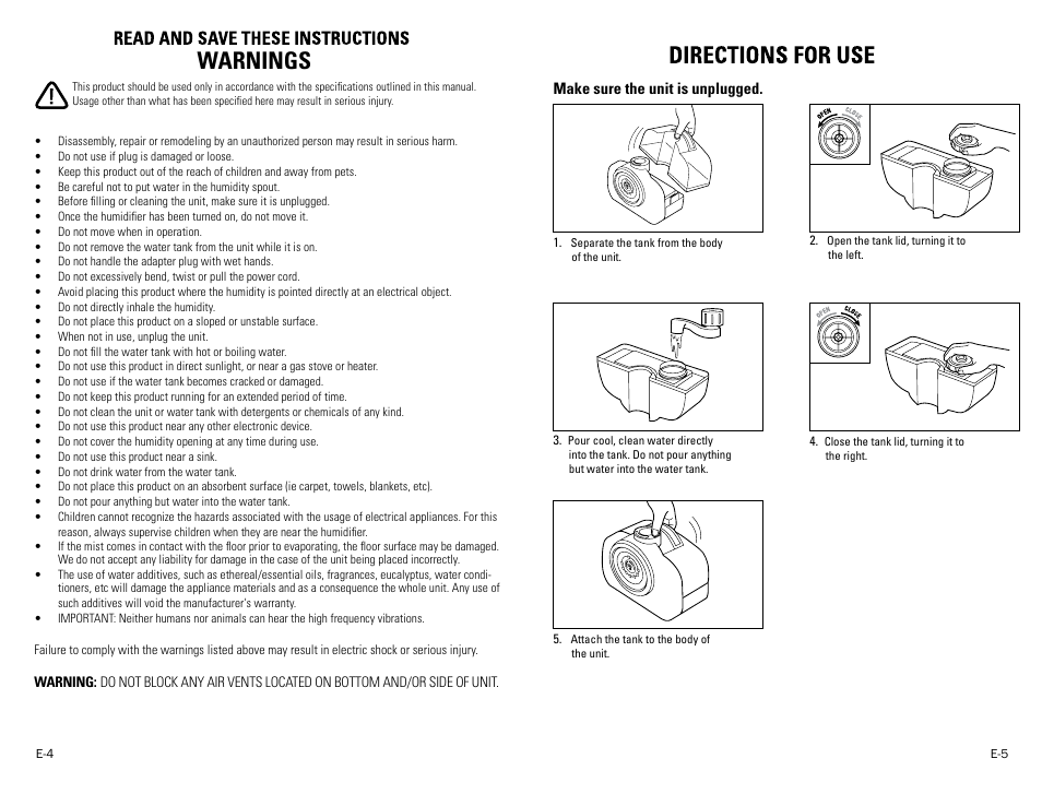 Warnings | Guardian Technologies H3010 User Manual | Page 3 / 6