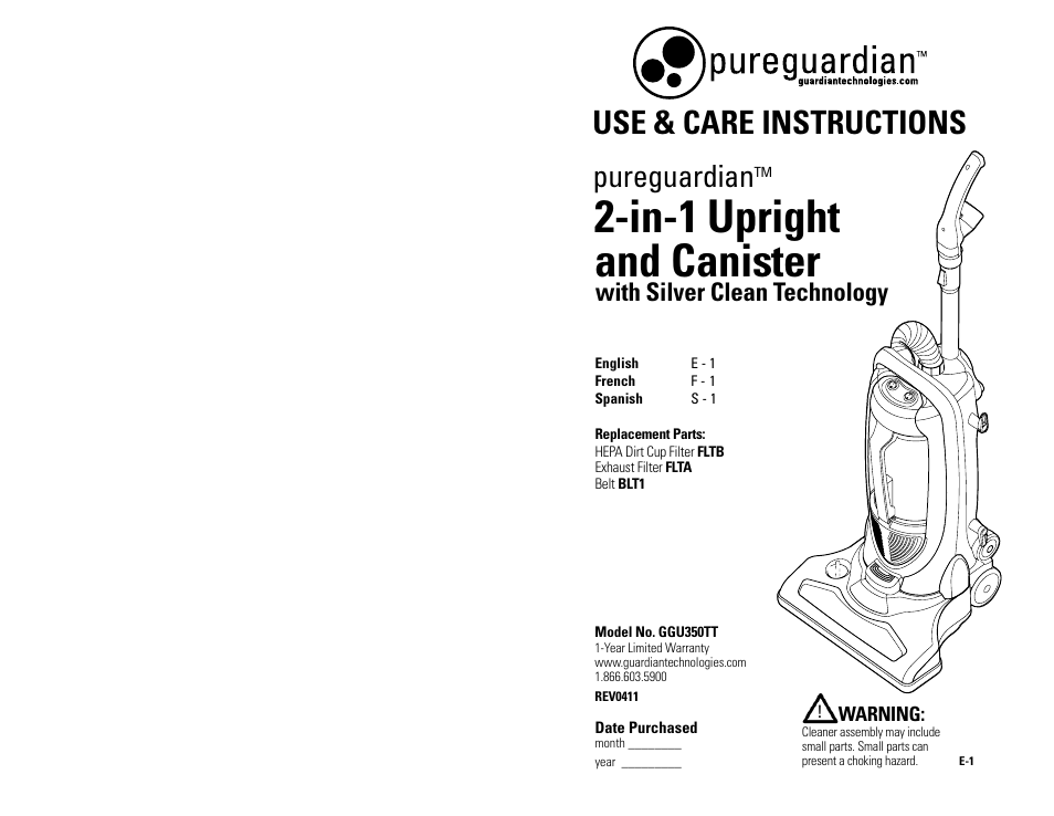 Guardian Technologies GGU350 User Manual | 8 pages