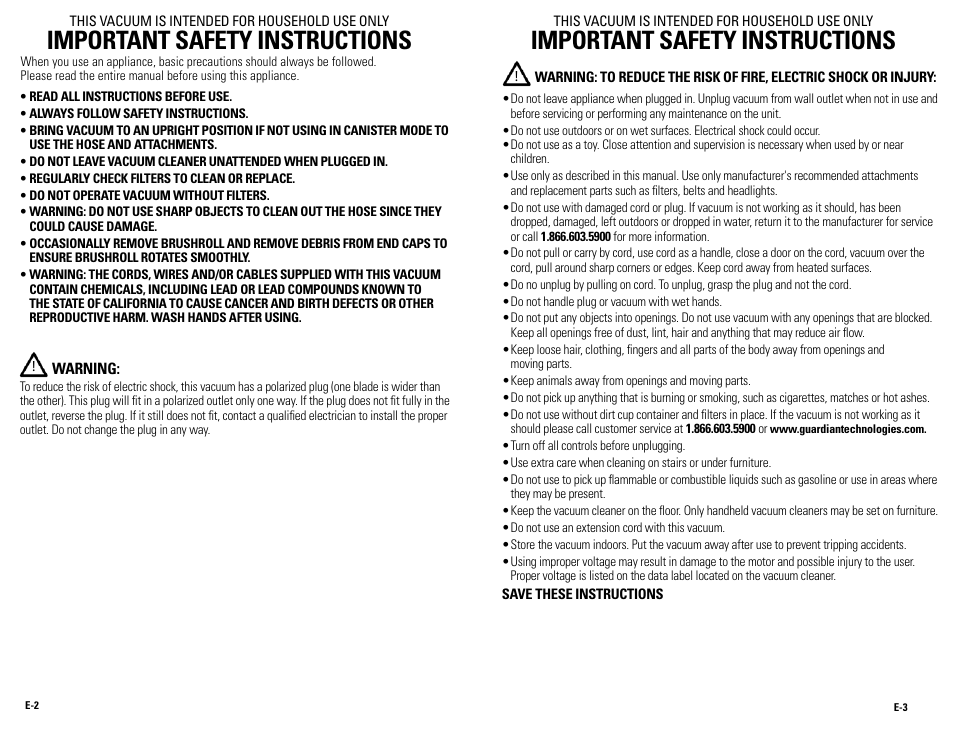 Important safety instructions | Guardian Technologies GGU350 User Manual | Page 2 / 8