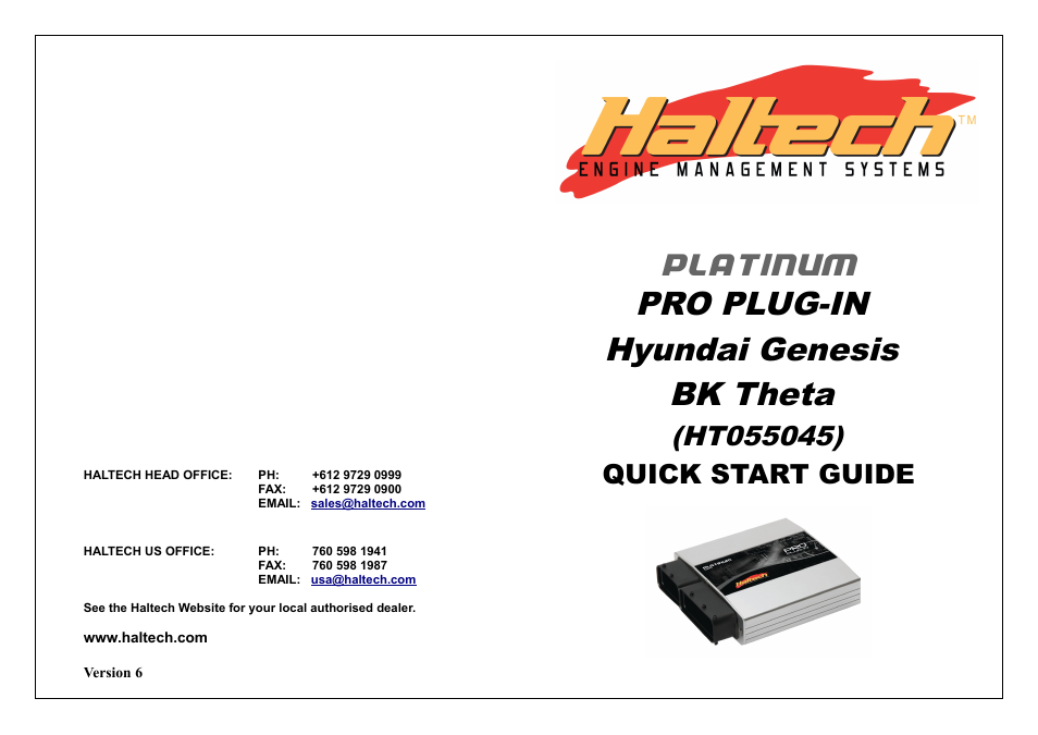 Platinum pro plug-in hyundai genesis bk theta, Quick start guide | Haltech HT055045 User Manual | Page 20 / 20