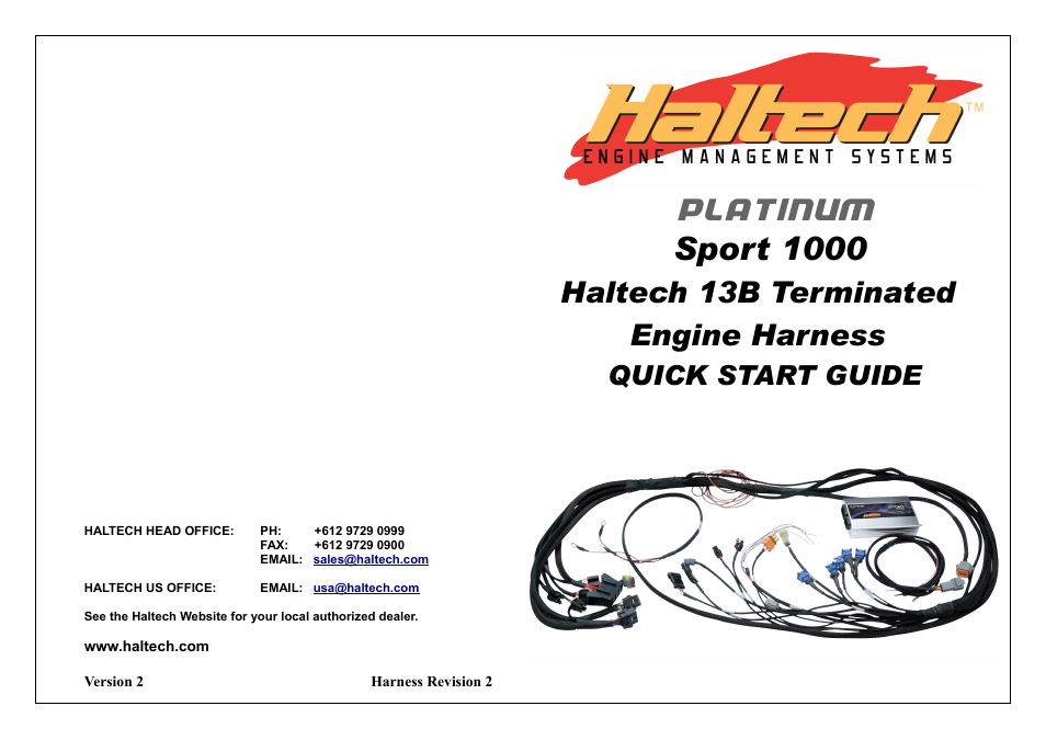 Platinum, Sport 1000, Haltech 13b terminated engine harness | Quick start guide | Haltech HT041208 User Manual | Page 20 / 20