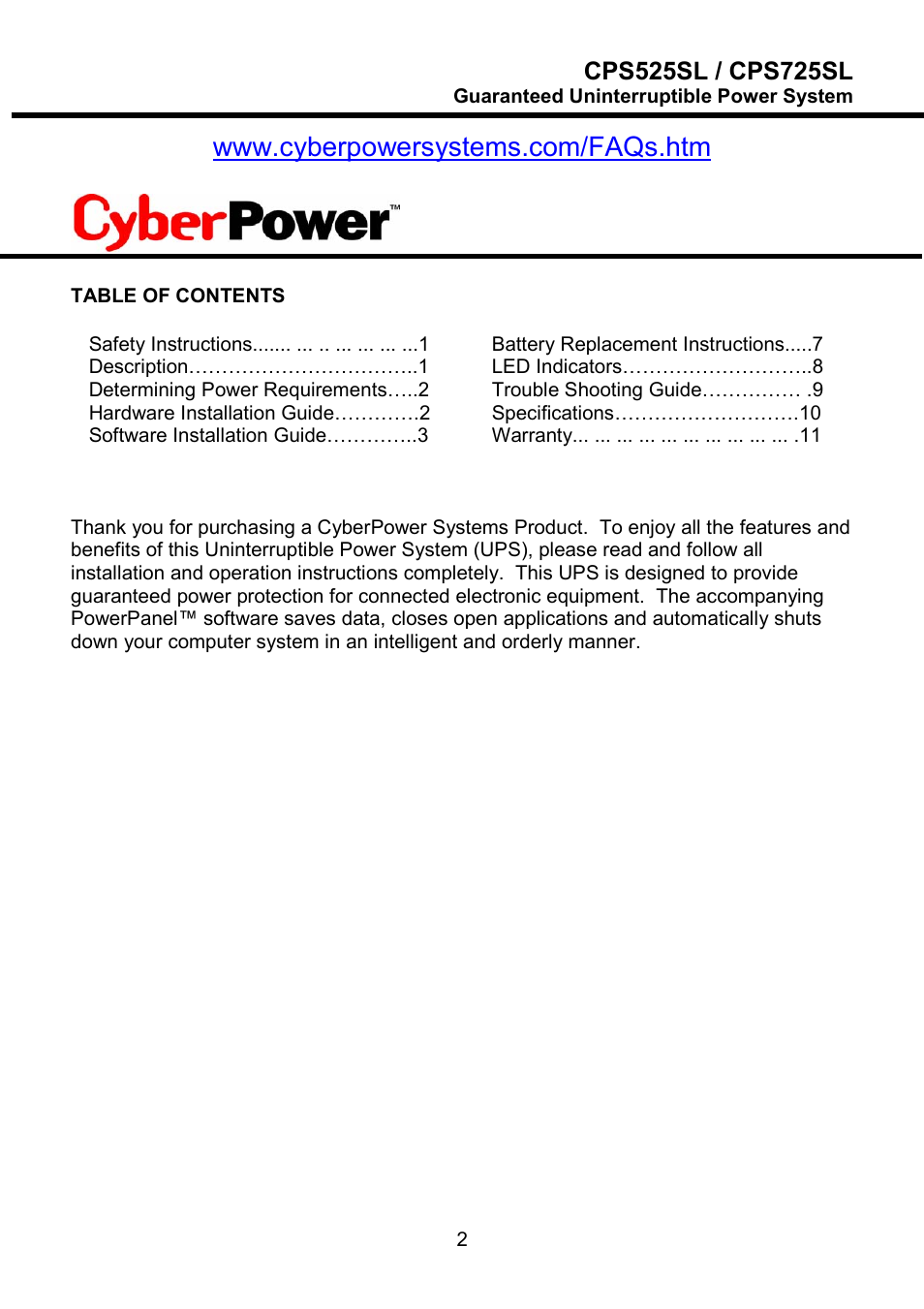 CyberPower Systems CPS525SL User Manual | Page 2 / 19