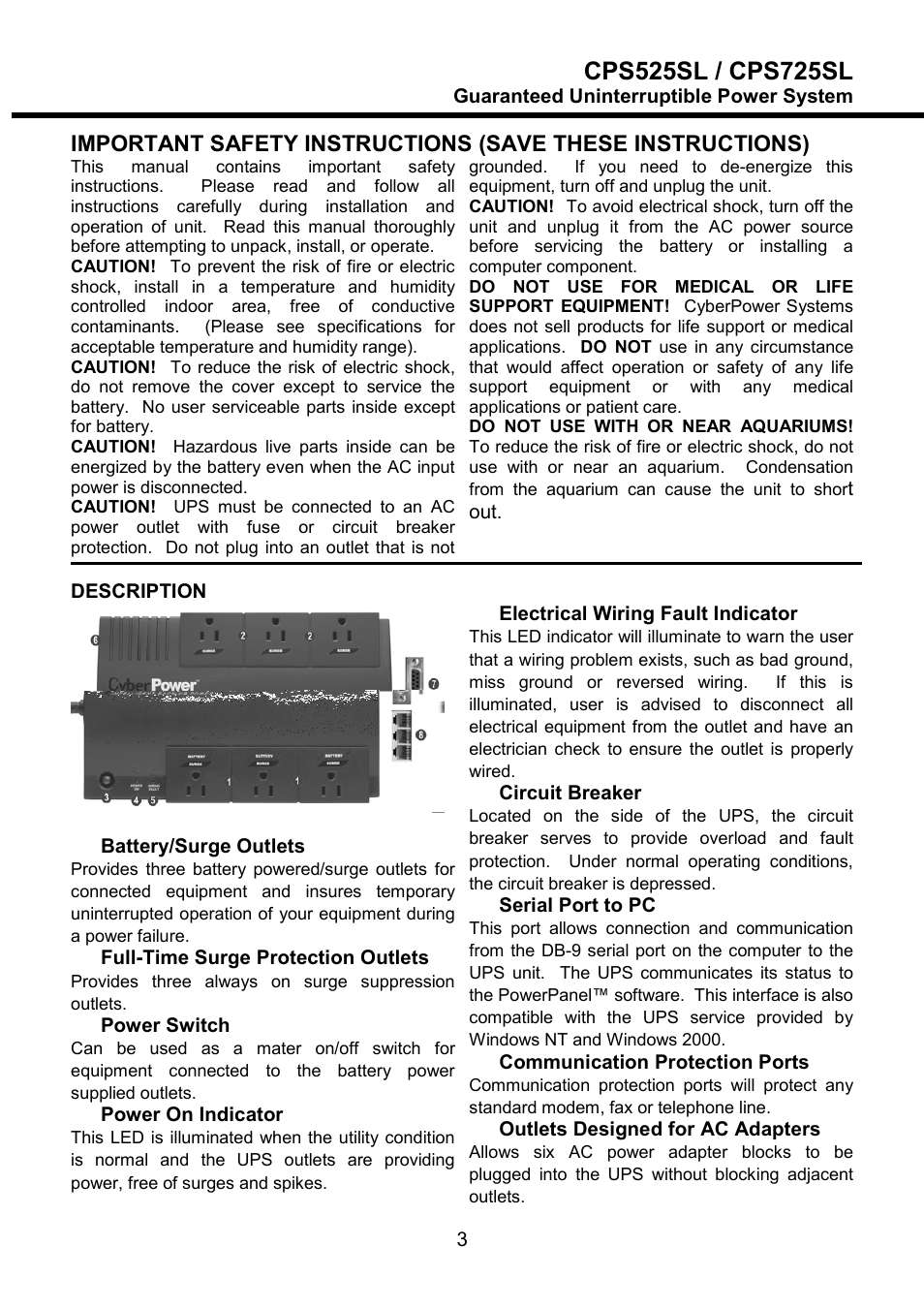 CyberPower Systems CPS525SL User Manual | Page 3 / 19