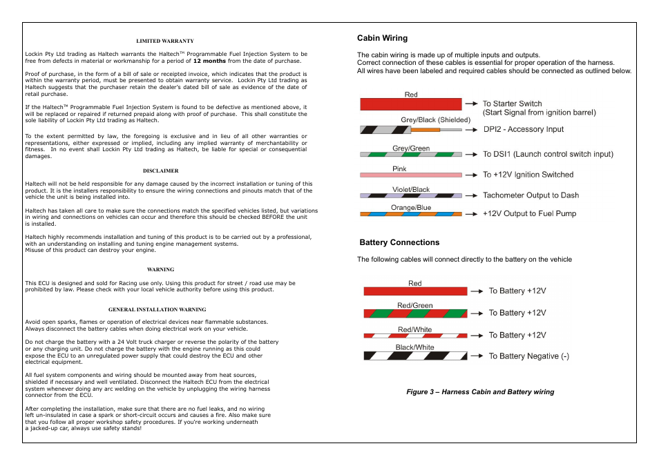 Cabin wiring, Battery connections | Haltech HT045650 User Manual | Page 2 / 12