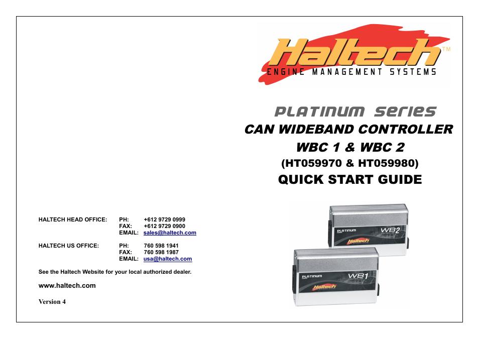 Platinum series, Can wideband controller, Wbc 1 & wbc 2 | Quick start guide | Haltech HT059980 User Manual | Page 16 / 16