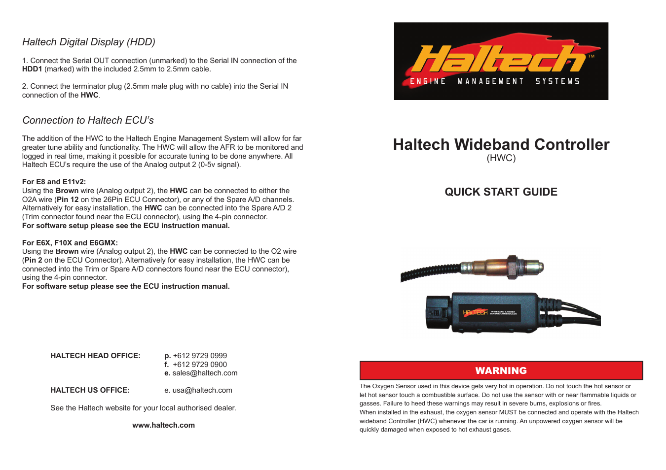 Haltech wideband controller, Quick start guide | Haltech Wideband 02 Controller Quick Start User Manual | Page 2 / 2