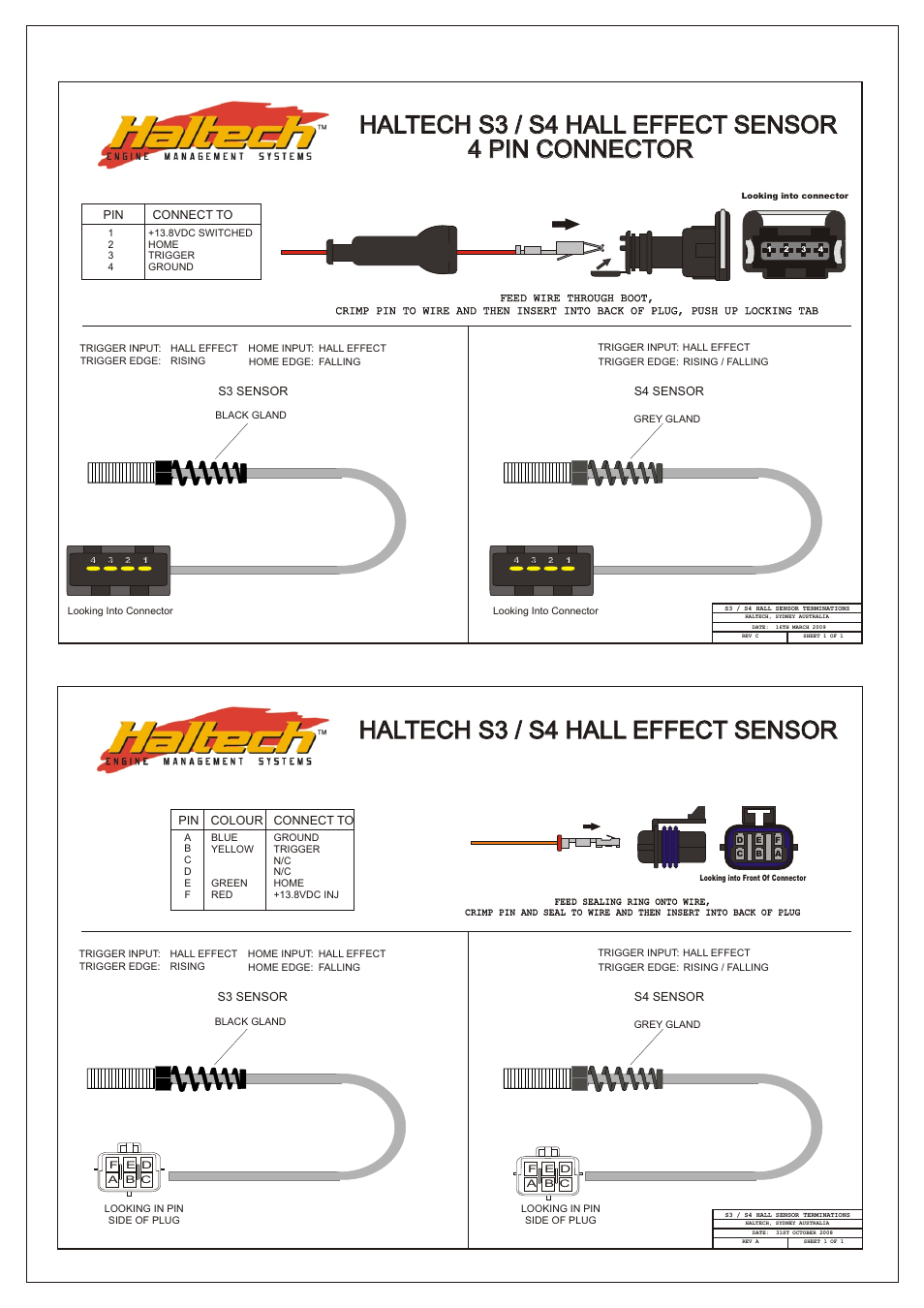 Haltech s3 / s4 hall effect sensor 4 pin connector, Haltech s3 / s4 hall effect sensor | Haltech S4 Hall Effect Sensor User Manual | Page 9 / 9