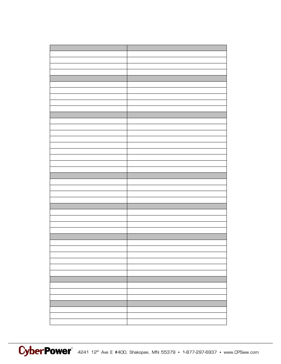 Technical specifications | CyberPower Systems 649532715046 User Manual | Page 2 / 2