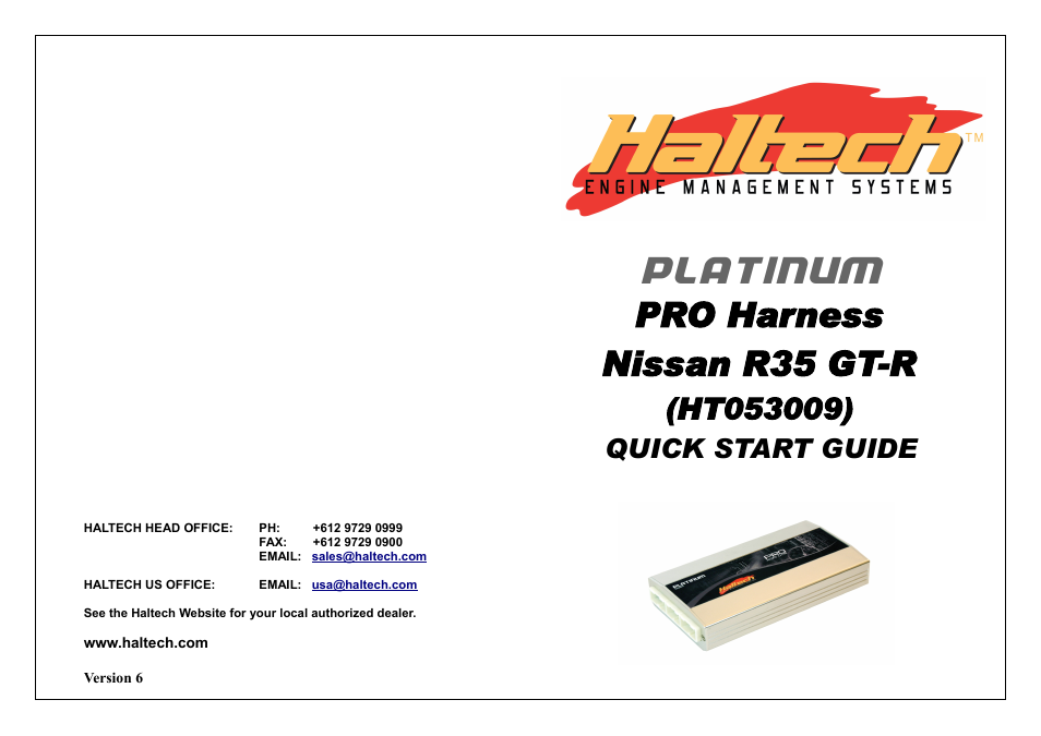 Platinum, Pro harness nissan r35 gt-r, Quick start guide | Haltech HT053009 User Manual | Page 19 / 19