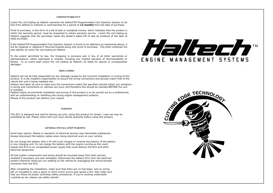 Haltech HT053009 User Manual | Page 2 / 19