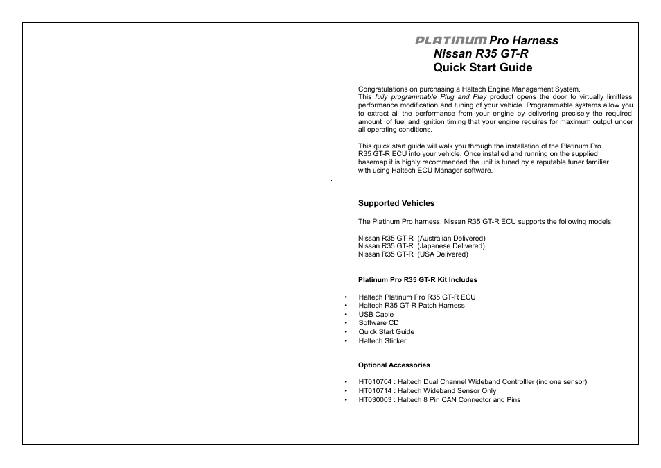 Platinum, Pro harness nissan r35 gt-r quick start guide | Haltech HT053009 User Manual | Page 3 / 19