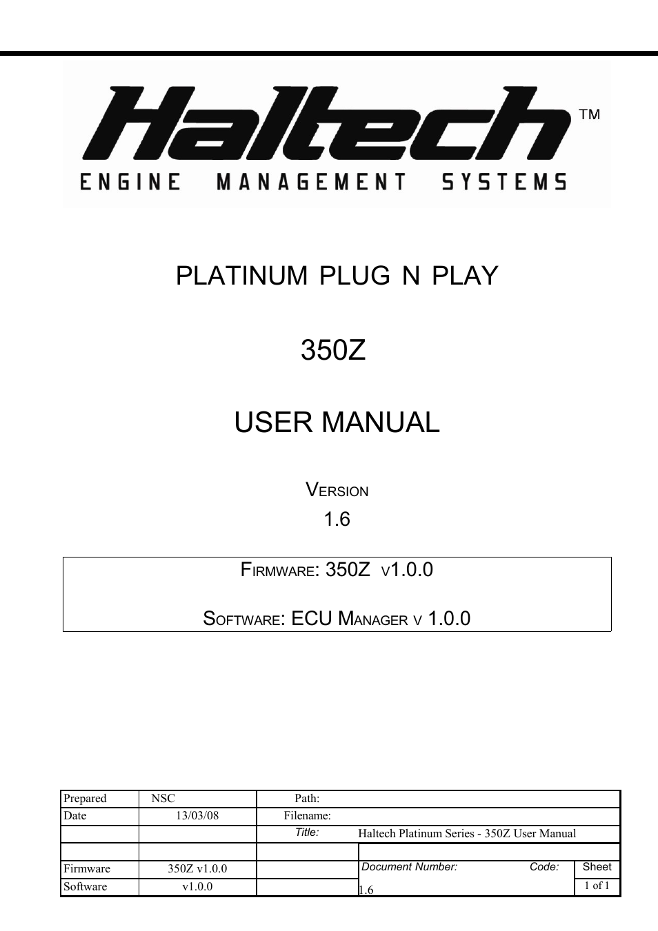 Haltech Platinum Pro 350z User Manual | 42 pages