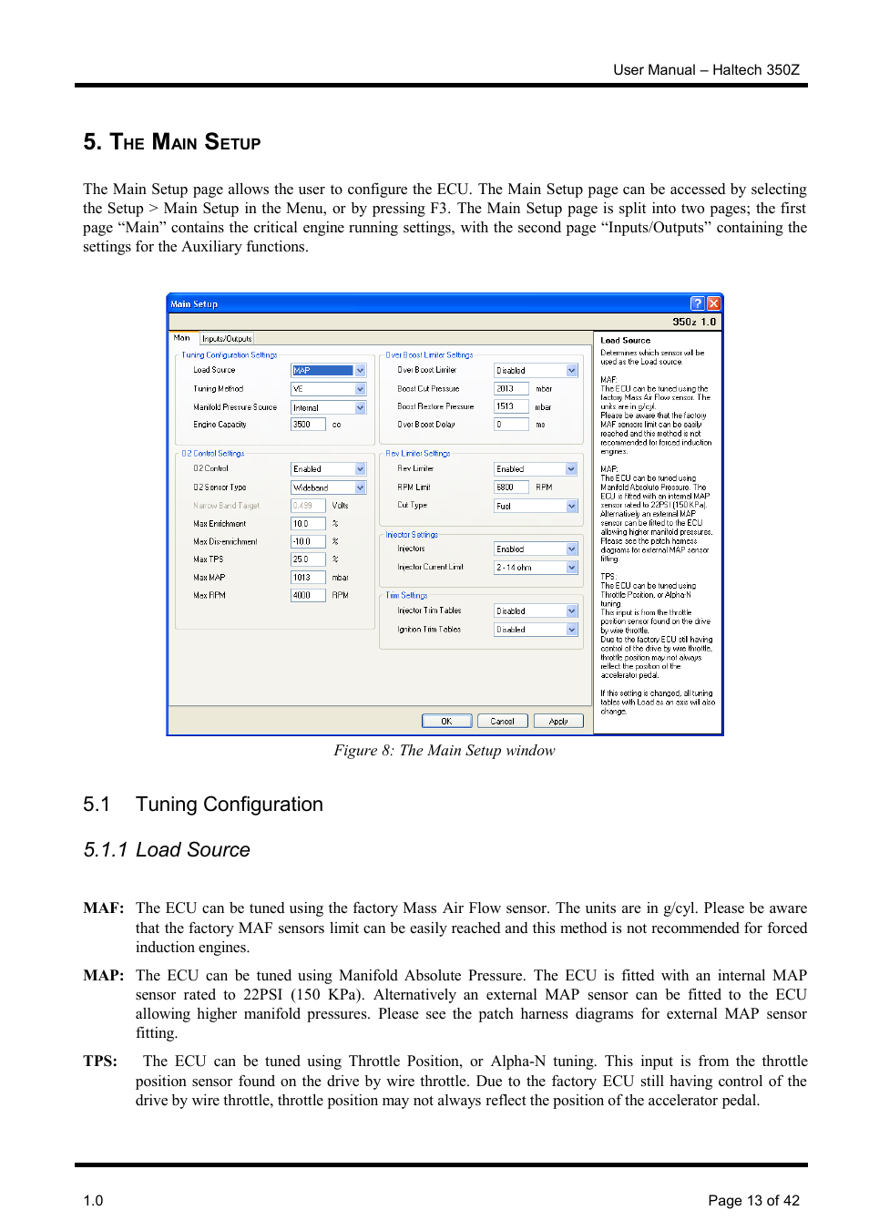 The main setup, 1 tuning configuration, 1 load source | 1 tuning configuration 5.1.1 load source | Haltech Platinum Pro 350z User Manual | Page 13 / 42