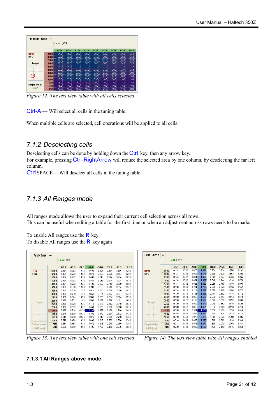 2 deselecting cells, 3 all ranges mode, 1 all ranges above mode | Haltech Platinum Pro 350z User Manual | Page 21 / 42