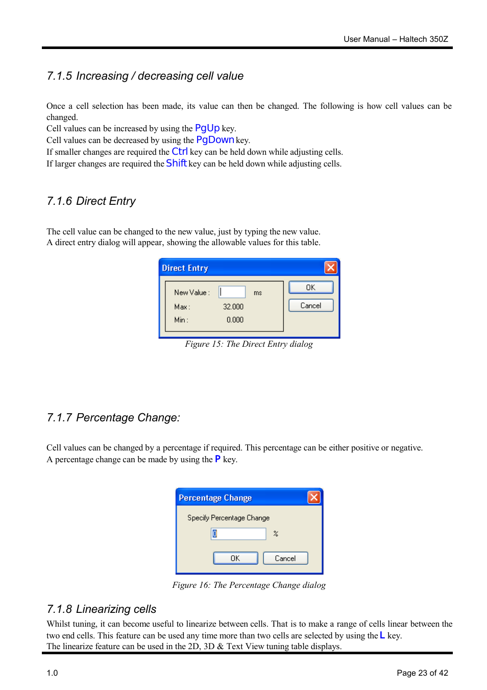 5 increasing / decreasing cell value, 6 direct entry, 7 percentage change | 8 linearizing cells | Haltech Platinum Pro 350z User Manual | Page 23 / 42