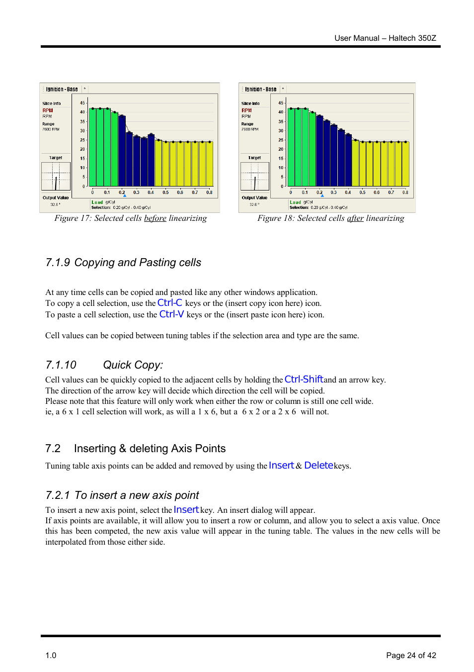 9 copying and pasting cells, 10 quick copy, 2 inserting & deleting axis points | 1 to insert a new axis point | Haltech Platinum Pro 350z User Manual | Page 24 / 42