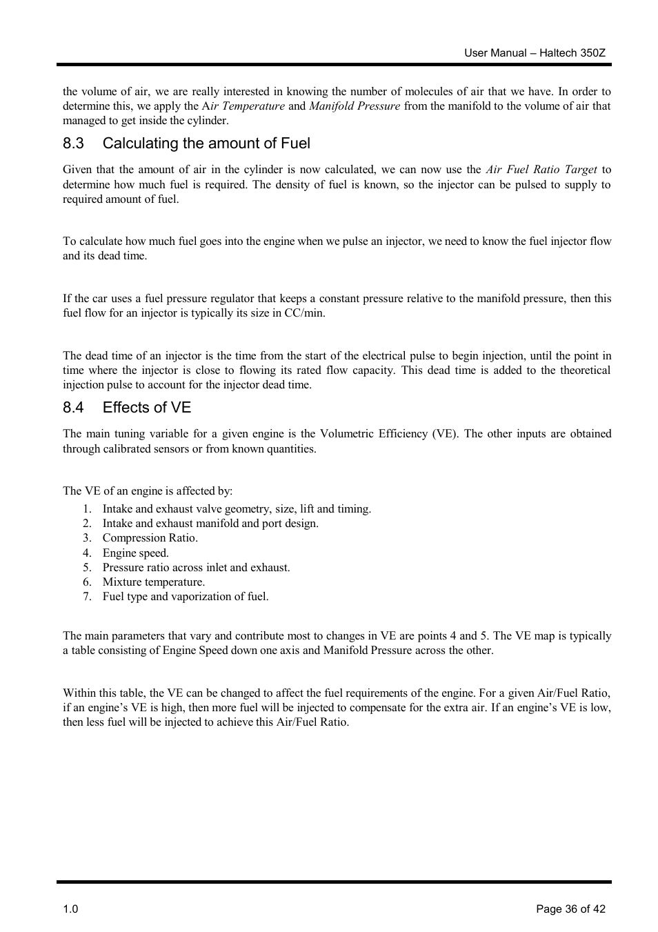 3 calculating the amount of fuel, 4 effects of ve | Haltech Platinum Pro 350z User Manual | Page 36 / 42
