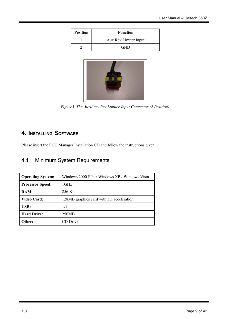 Installing software, 1 minimum system requirements | Haltech Platinum Pro 350z User Manual | Page 9 / 42