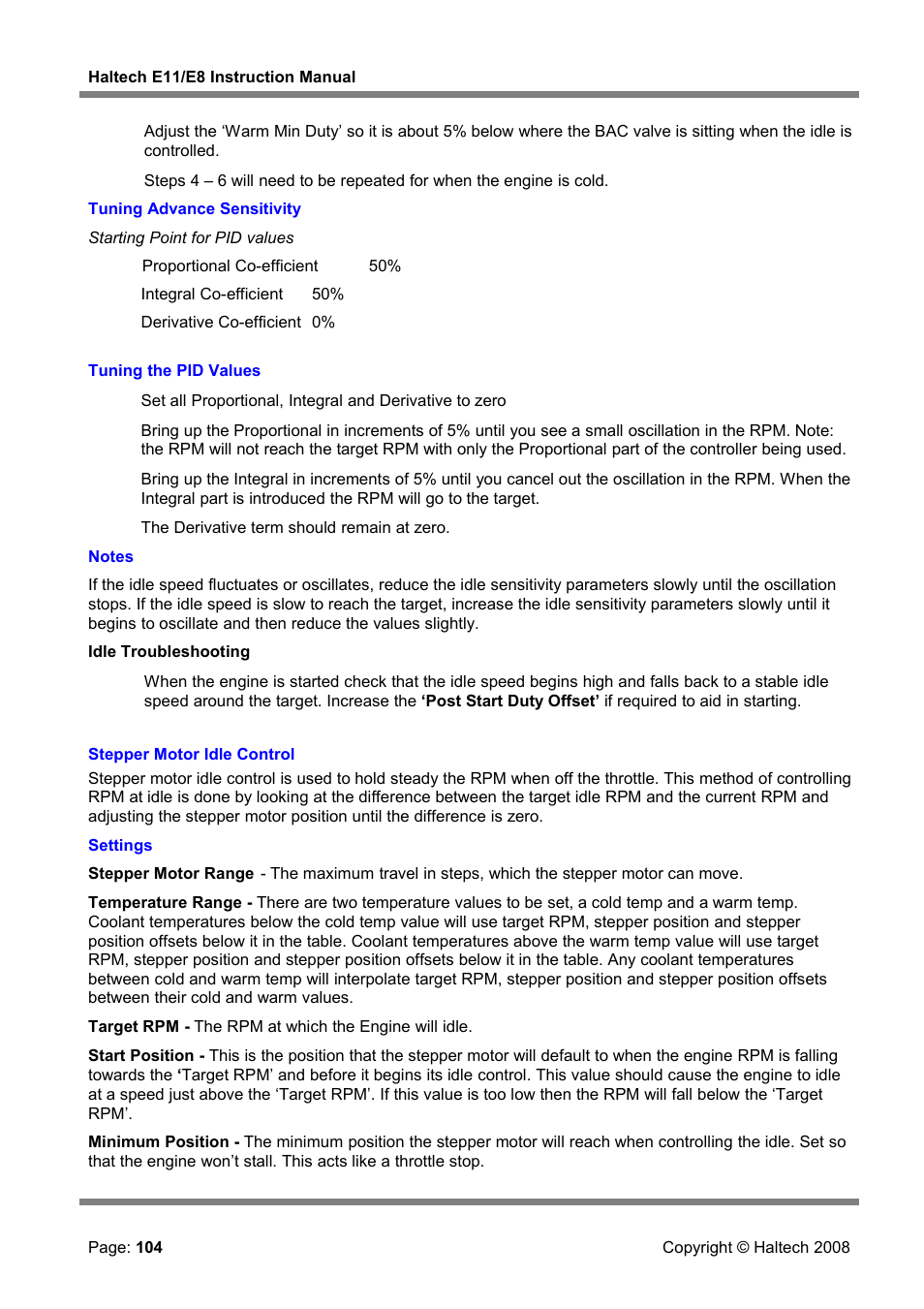 Stepper motor idle control | Haltech E8 User Manual | Page 104 / 177