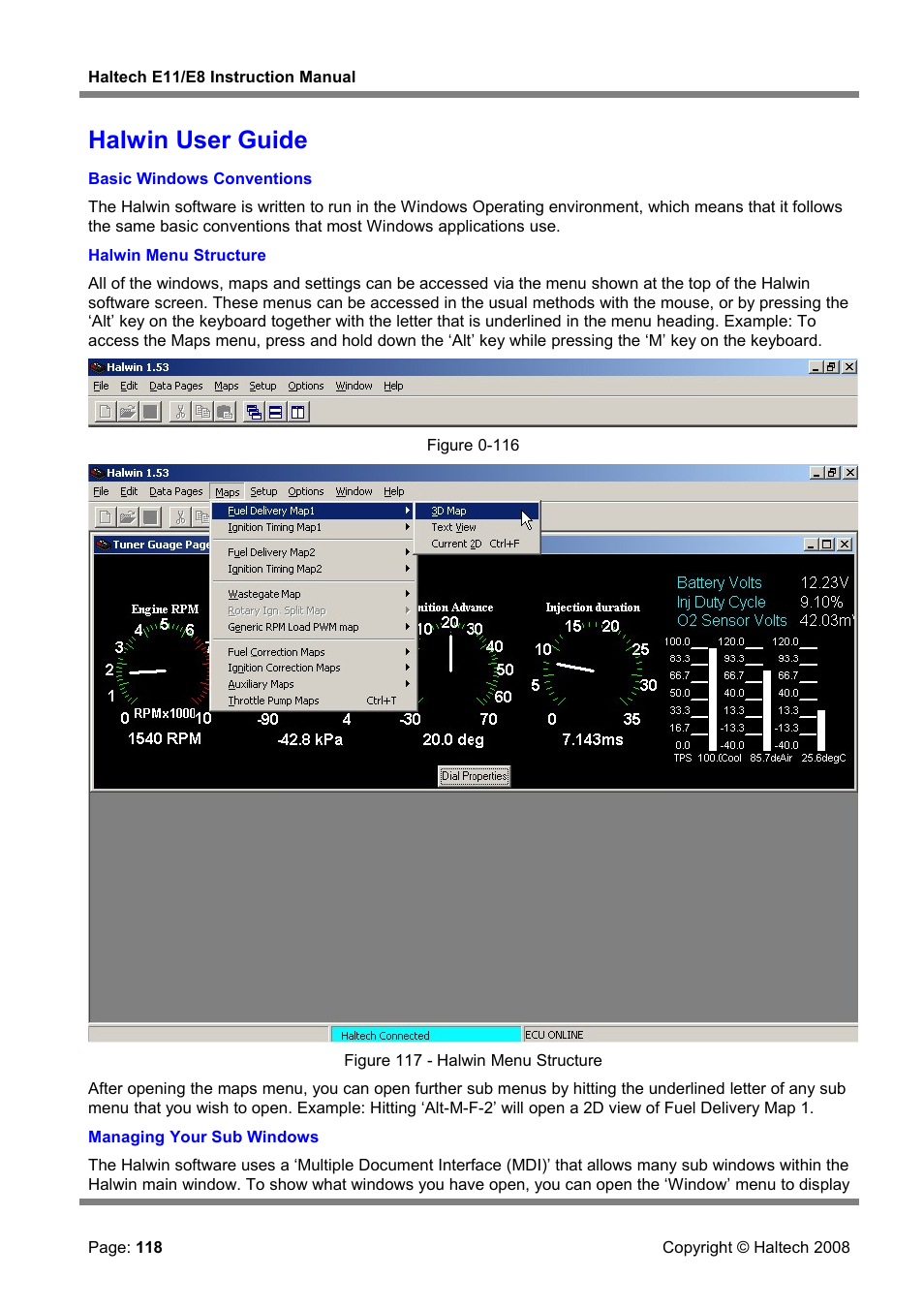 Halwin user guide, Halwin menu structure | Haltech E8 User Manual | Page 118 / 177