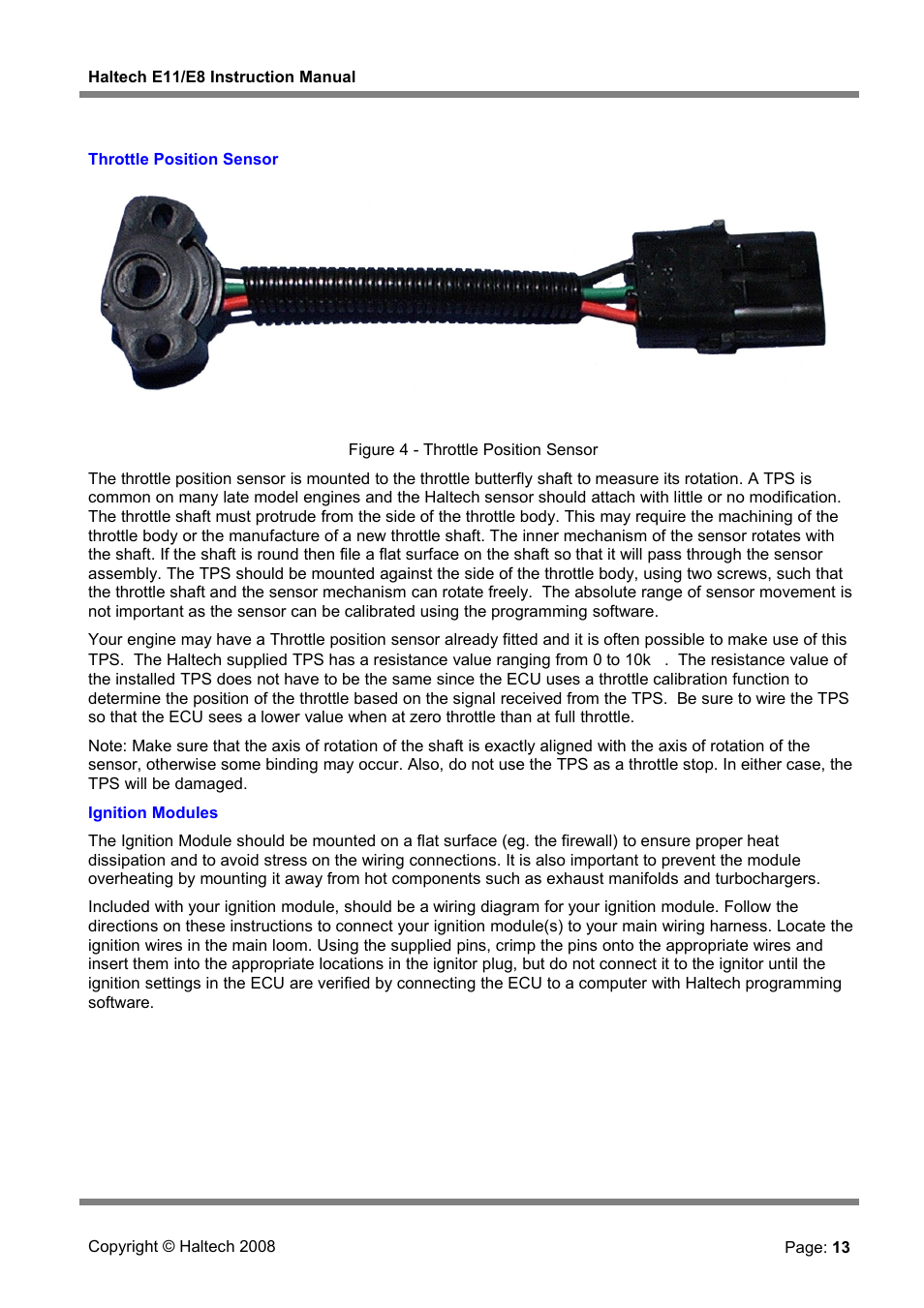 Throttle position sensor, Ignition modules | Haltech E8 User Manual | Page 13 / 177