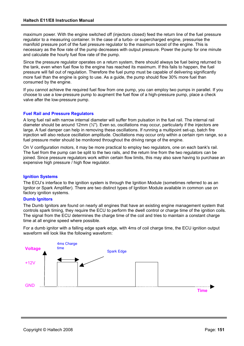 Fuel rail and pressure regulators, Ignition systems, Dumb ignitors | Haltech E8 User Manual | Page 151 / 177
