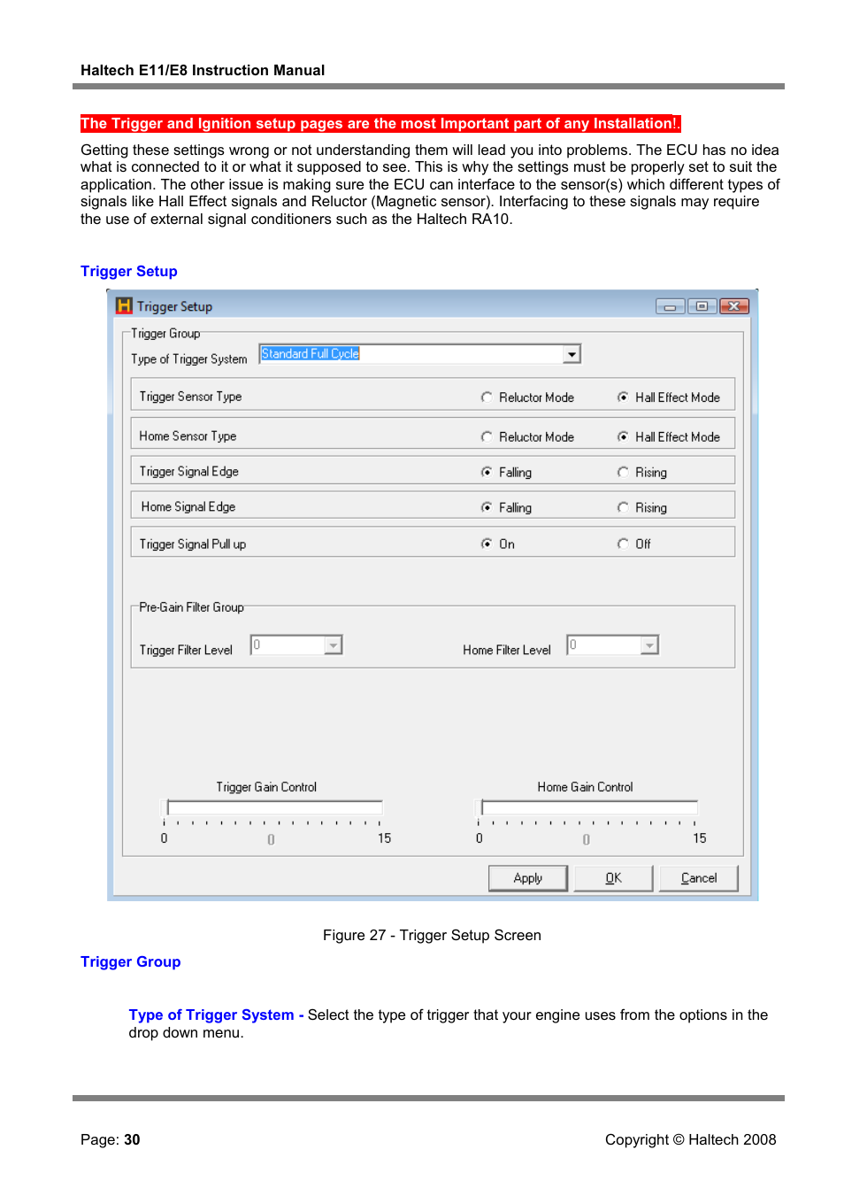 Trigger setup | Haltech E8 User Manual | Page 30 / 177