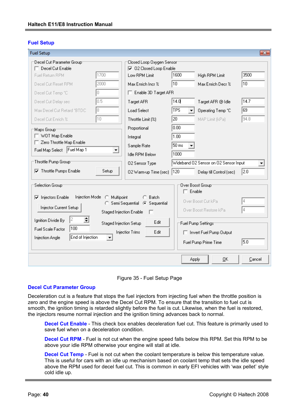 Fuel setup | Haltech E8 User Manual | Page 40 / 177